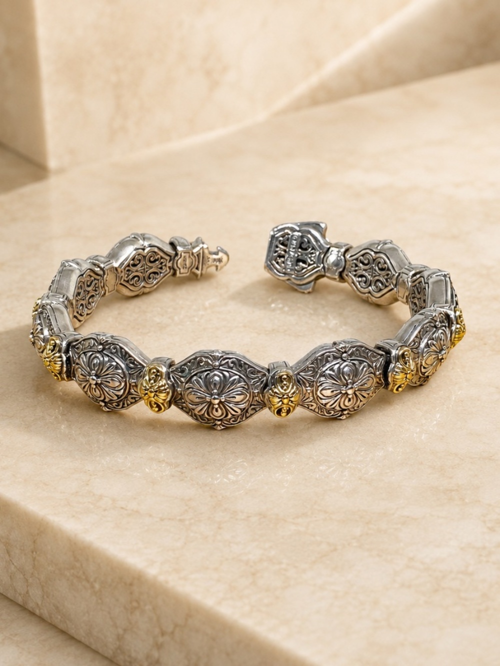 Konstantino Thalassa Sterling Silver & 18K Gold Link Bracelet Medium 46g